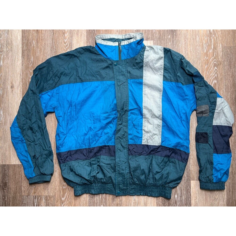 Vintage Wind Breaker Blue Nylon Poly Cotton Blend Club Run Sport 90s Mens